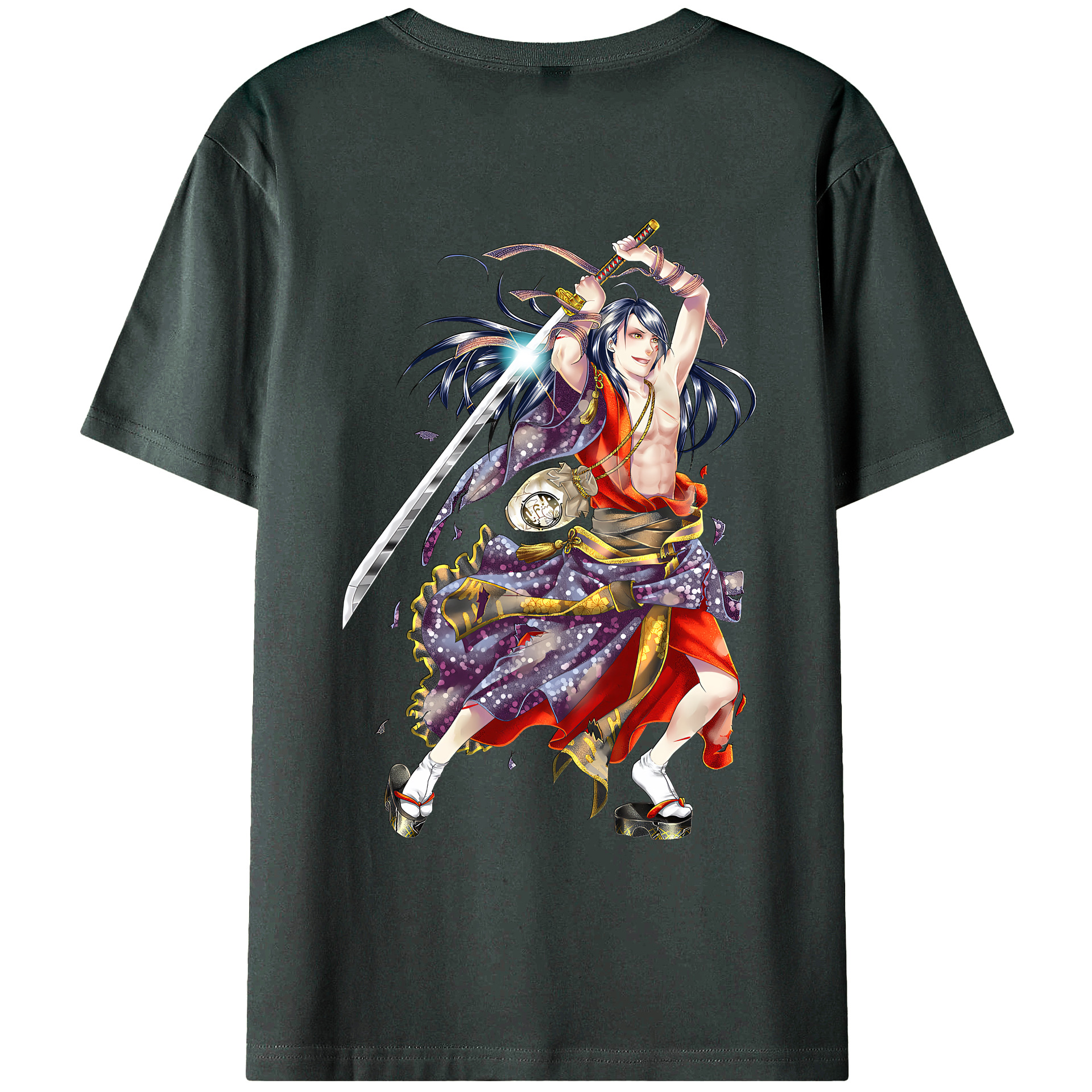 （画像用） 刀剣乱舞 Touken Ranbu 綿100％ メンズ半袖Tシャツ（バックプリント） 通気性